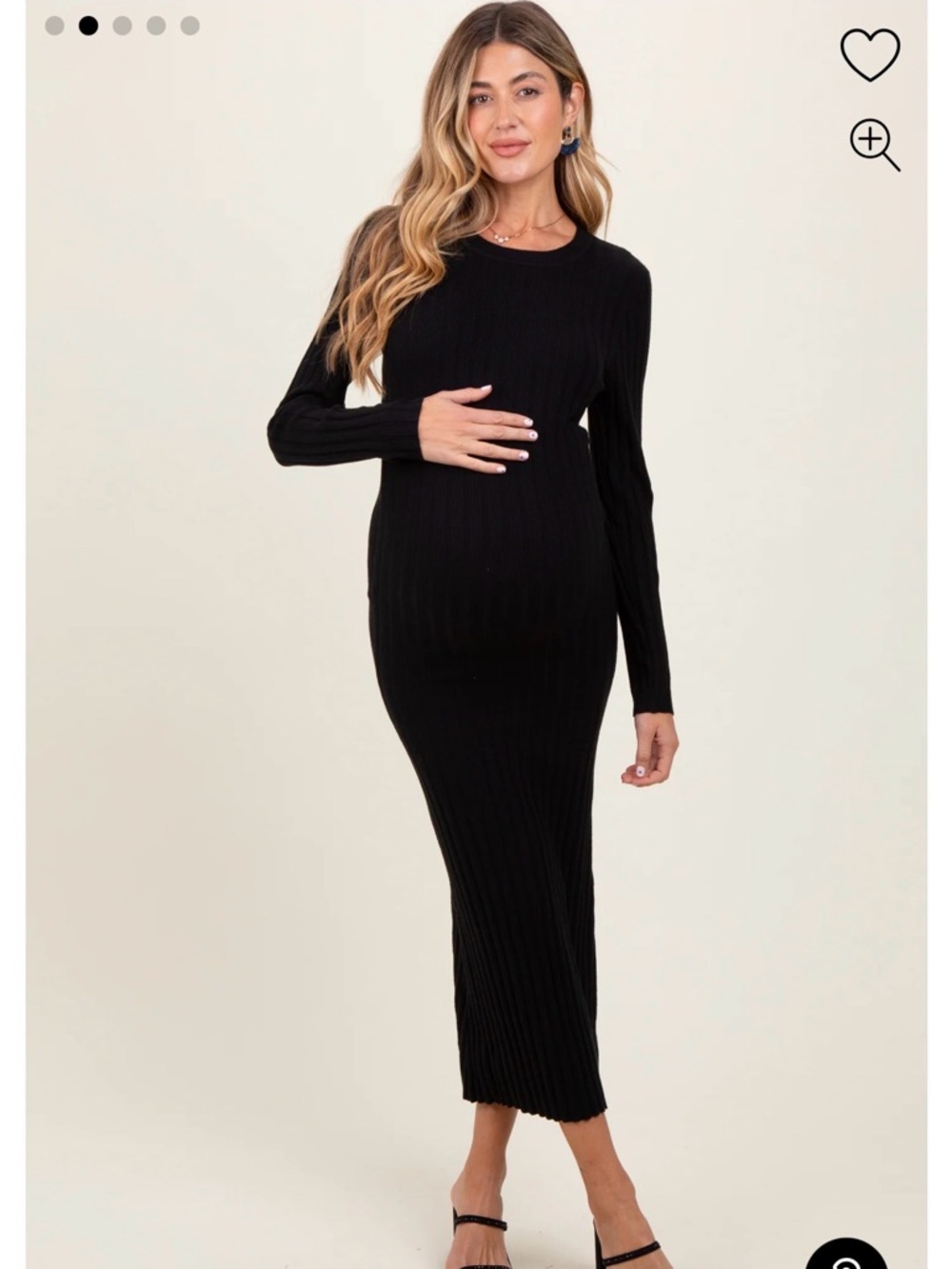 Black Ribbed Knit Fitted Maternity Midi Sweater Dress